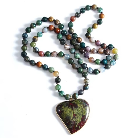 Multicolor Beaded Necklace with Heart Pendant - Picture 2 of 11
